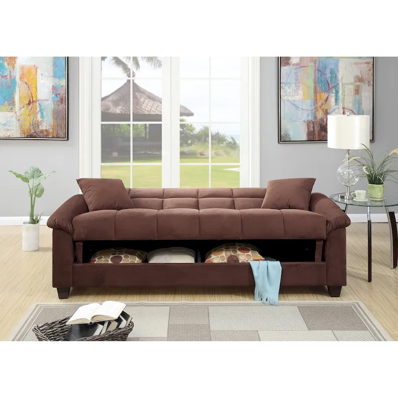 Microfiber Adjustable Sofa with Storage Compartment – Chocolate / Red / Ebony, Seats 3