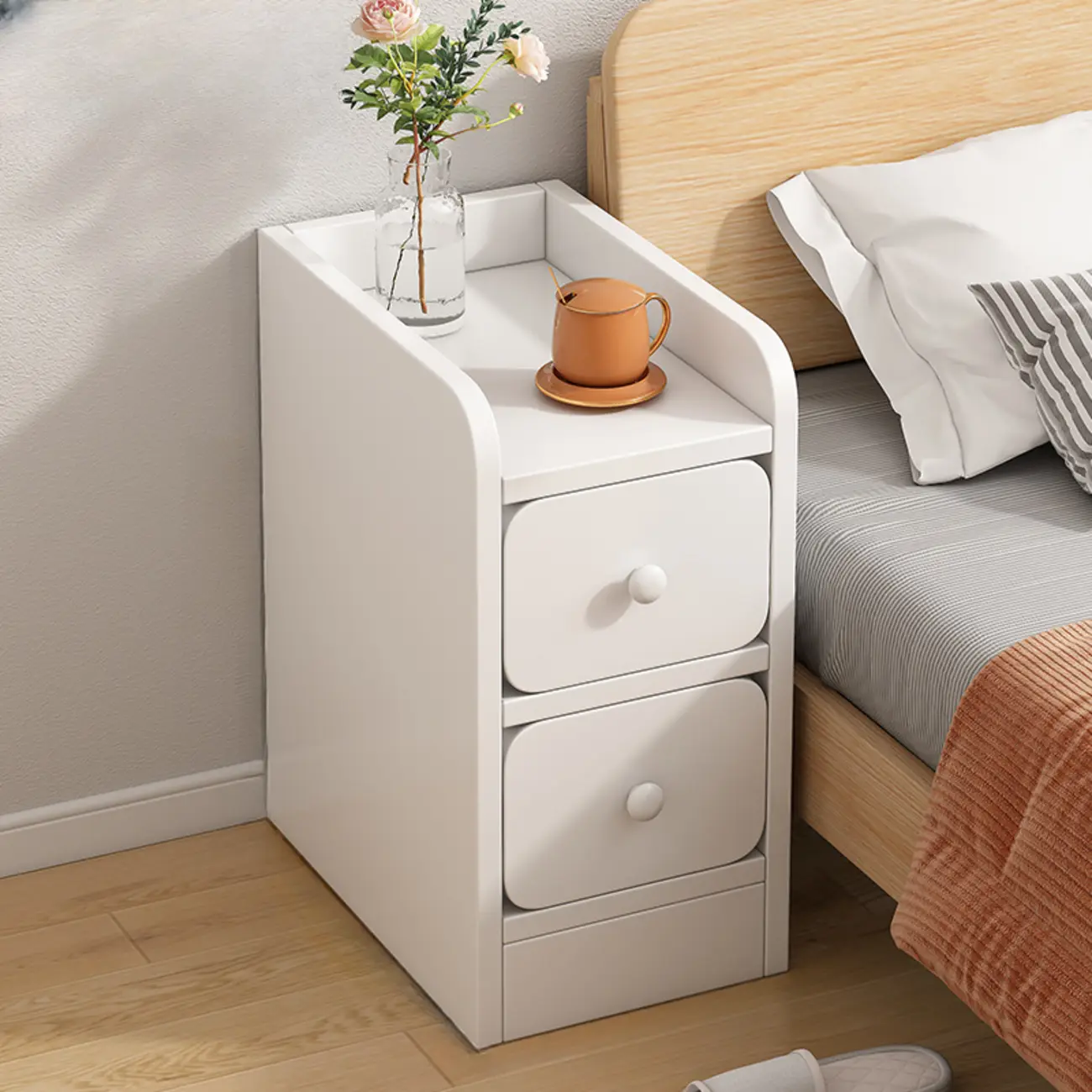 Modern Bedside Table with Drawers - White Nightstand