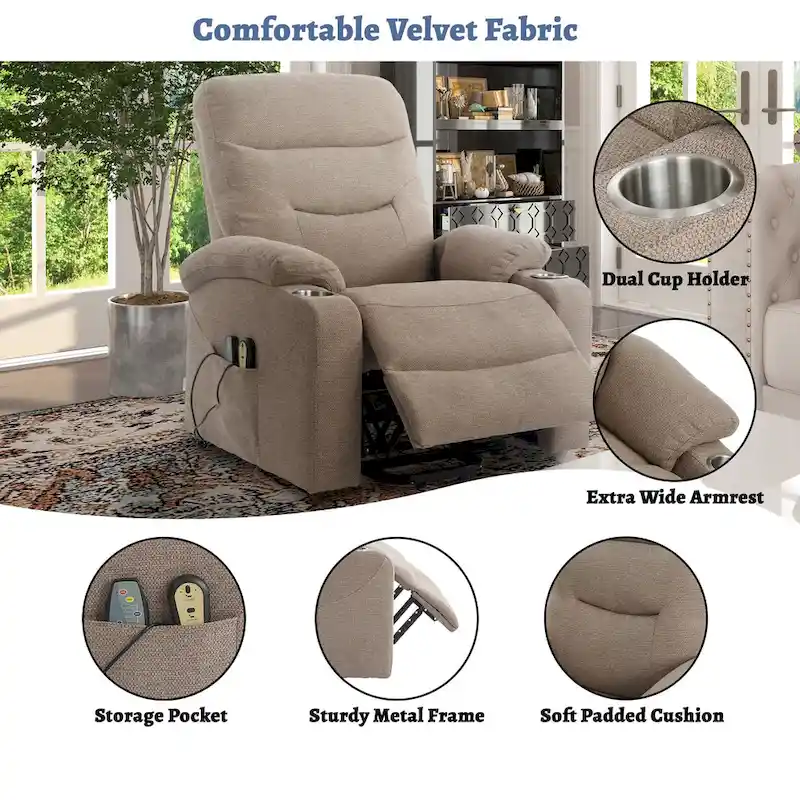 Clihome Soft Upholstered Electric Massage Recliner with Cup Holder