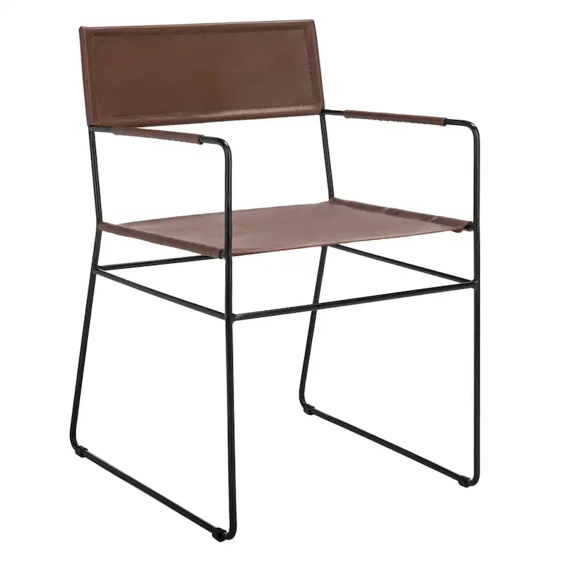 SAFAVIEH Bernardine Leather Dining Chair (Set of 2) - 21.7 W x 19.7 L x 31.9 H - 22Wx20Dx32H