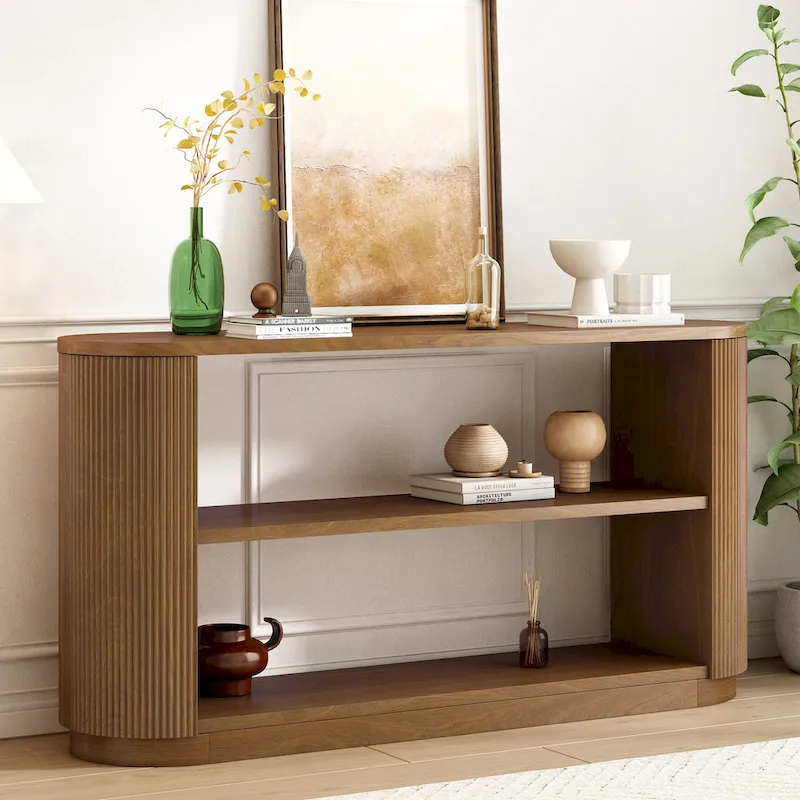 Modern Entryway Table (with Open Shelving and Elegant Wood Grain Design)