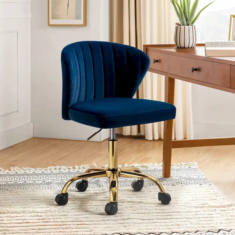 Ilia Modern Velvet Wingback 360 degree Ergonomic Office Task Chair with Channel Tufted Back by HULALA HOME