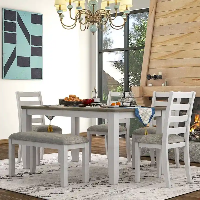 6-Piece Dining Room Table Set with 4 Chairs & a Bench