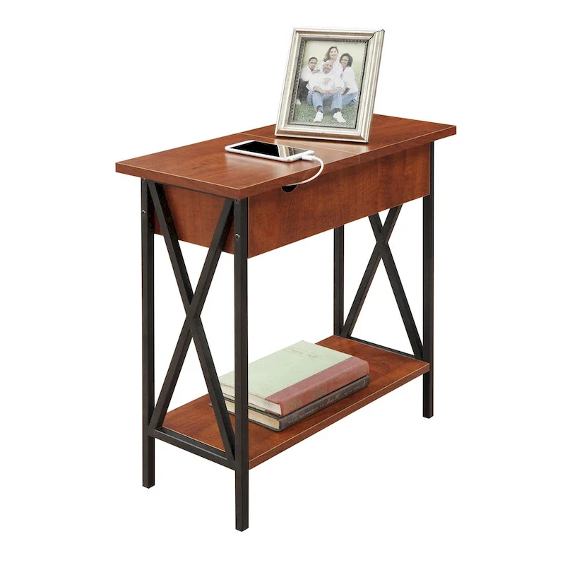 Convenience Concepts Tucson Flip Top End Table with Charging Station and Shelf