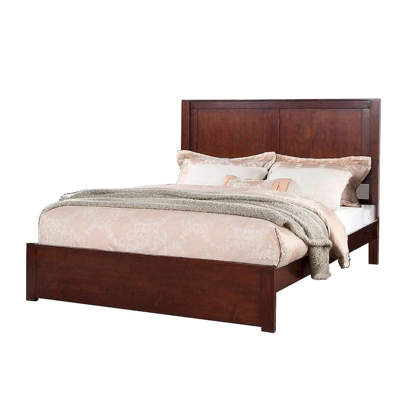 Wooden Queen Bed with 2 Panels Headboard Design