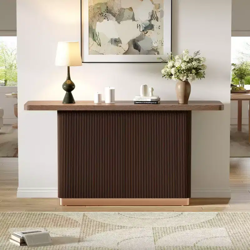 58 Narrow Console Table with Ash Veneer Top, Modern Sofa Table, Entryway Table for Living Room, Hallway, or Foyer-Panipeachy