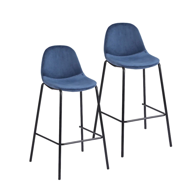 Bar Stools Set of 2 - Velvet Upholstery with Iron Legs