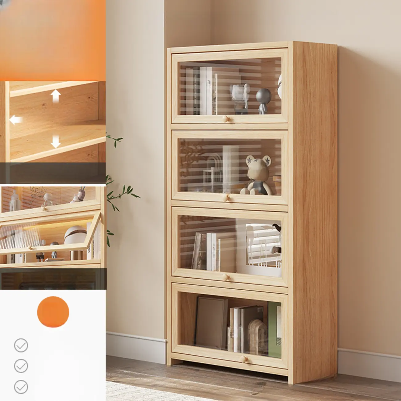 Classic Natural Finish Solid Wood 5-Shelf Display Bookcase