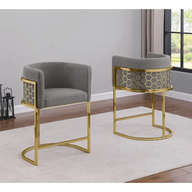 Best Quality Furniture 29 Gold Chrome Upholstered Barstools Set of 2. - N/A