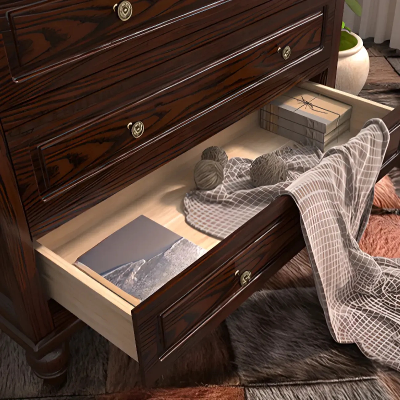 Elegant Ash Wood Freestanding Chest with 5-Drawers