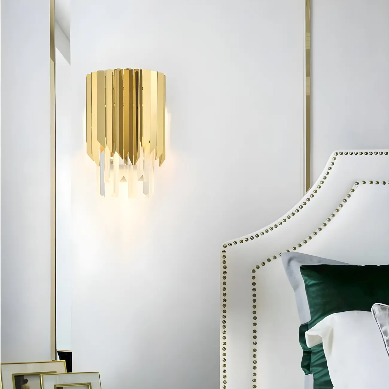 Modern Crystal Gold Metal Tassel Tiered Shining Wall Sconce