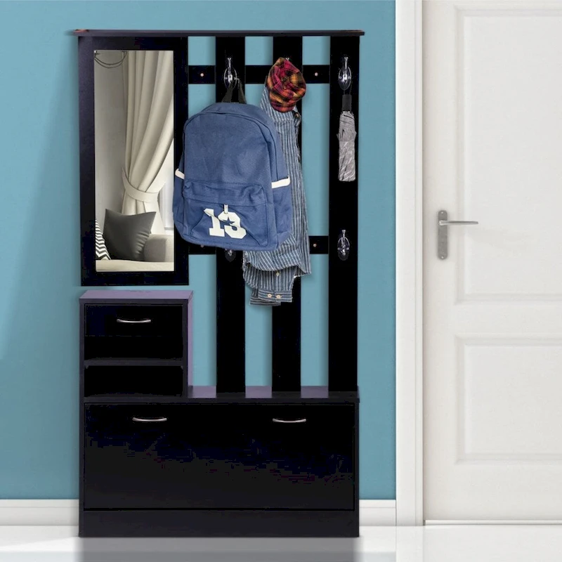 Three In One Combination Model Gate Cabinet with Shoe cabinet+Hang shelf+ Mirror, Black