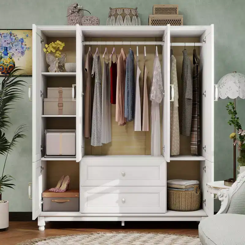 White 4-Door Wardrobe with 2 Drawers - Adult Use