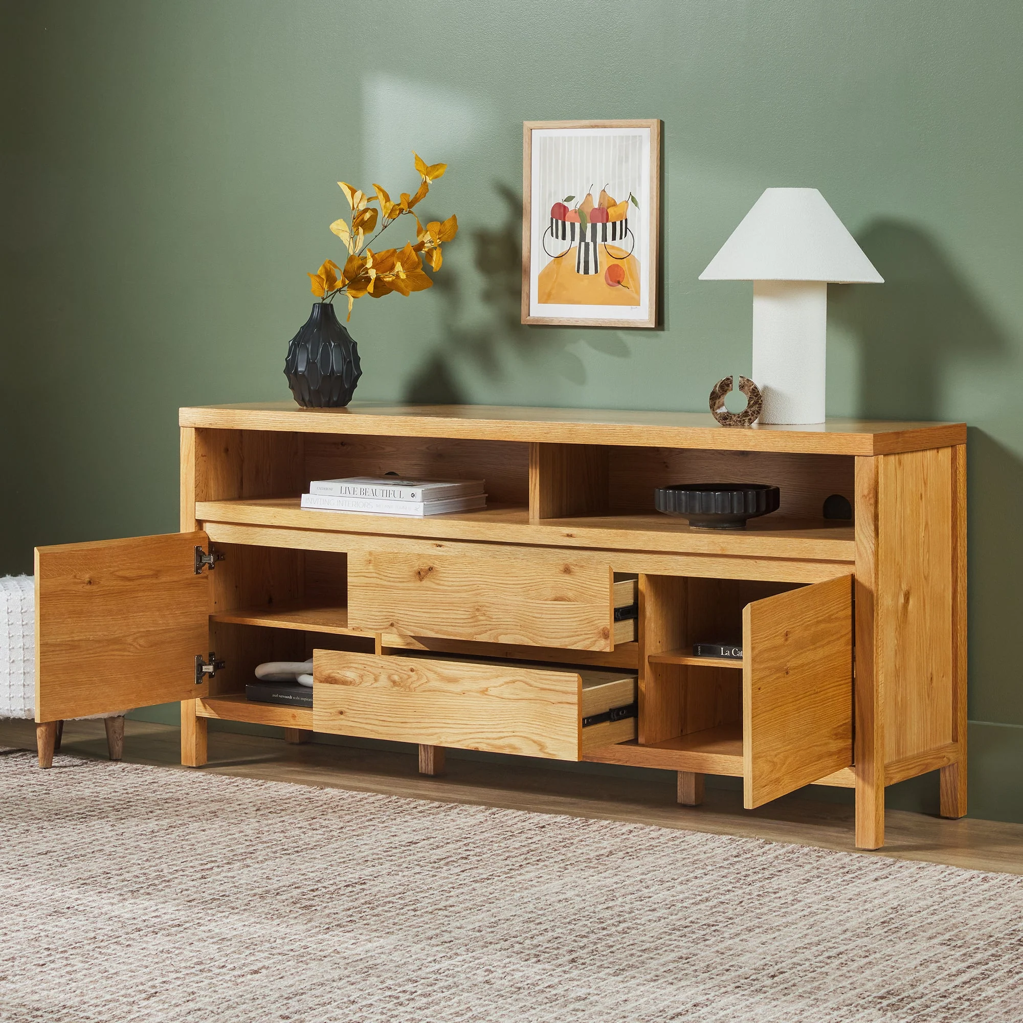 Nash 65 Modern Farmhouse Rustic Oak Wood Sideboard / TV Stand