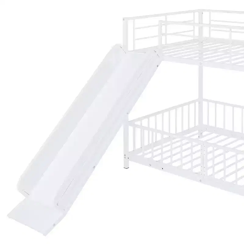 Whisen Stylish Design Metal Bunk Bed with Slide and Guardrails