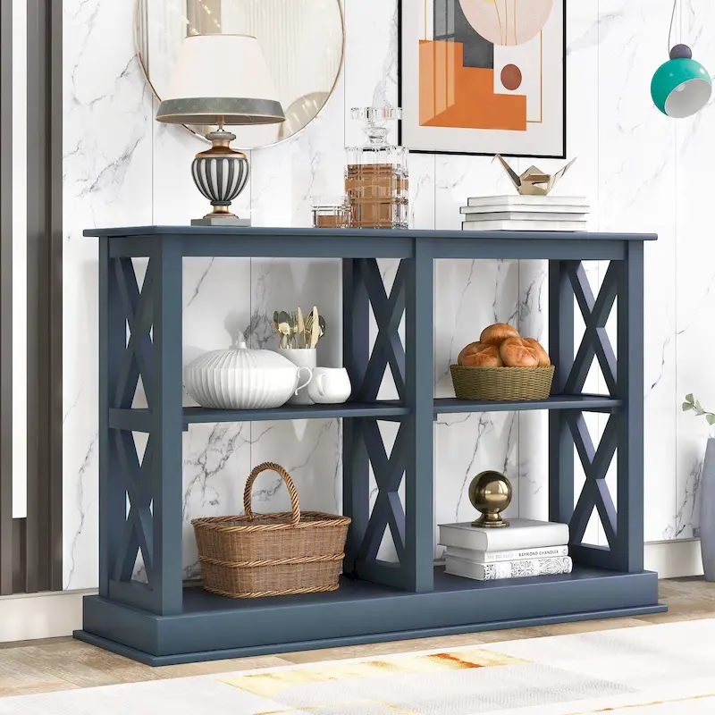 3-Tier Narrow Console Table with X-Frame Legs