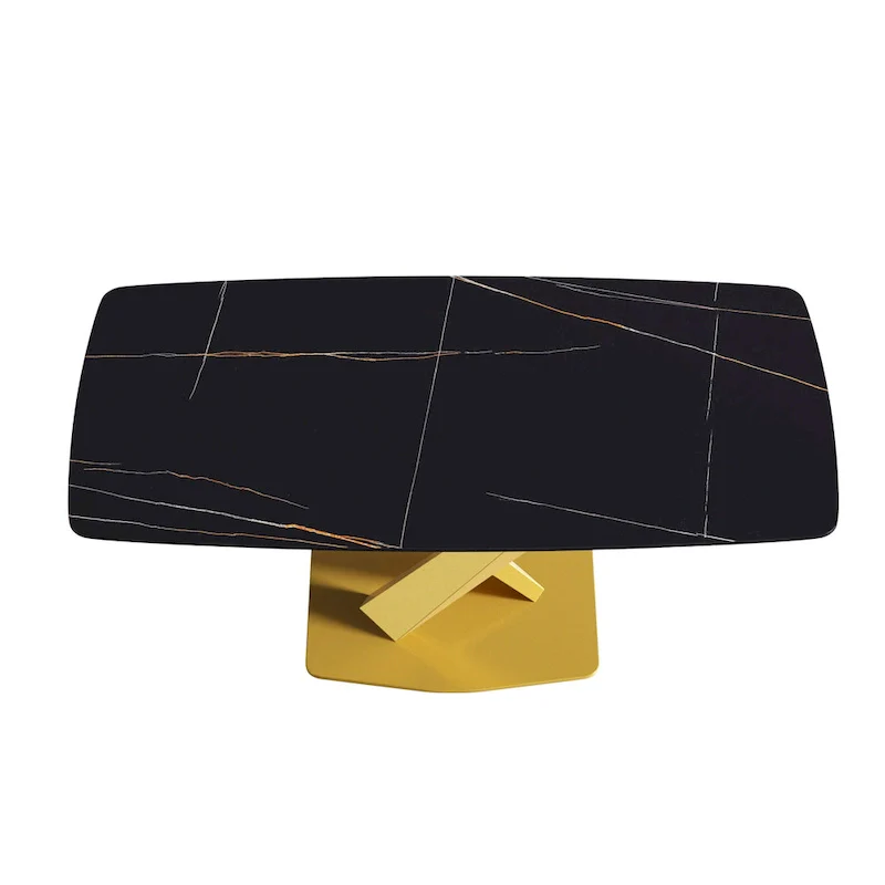 71  Modern Dining Table with Slate Stone Top and Metal Legs, Marble Dining Table