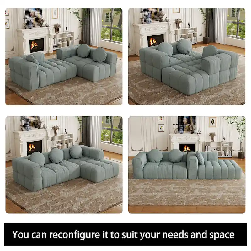 103 Chenille L-Shaped Sectional Sofa with Left Recliner, 3 Pillows and Modular Design