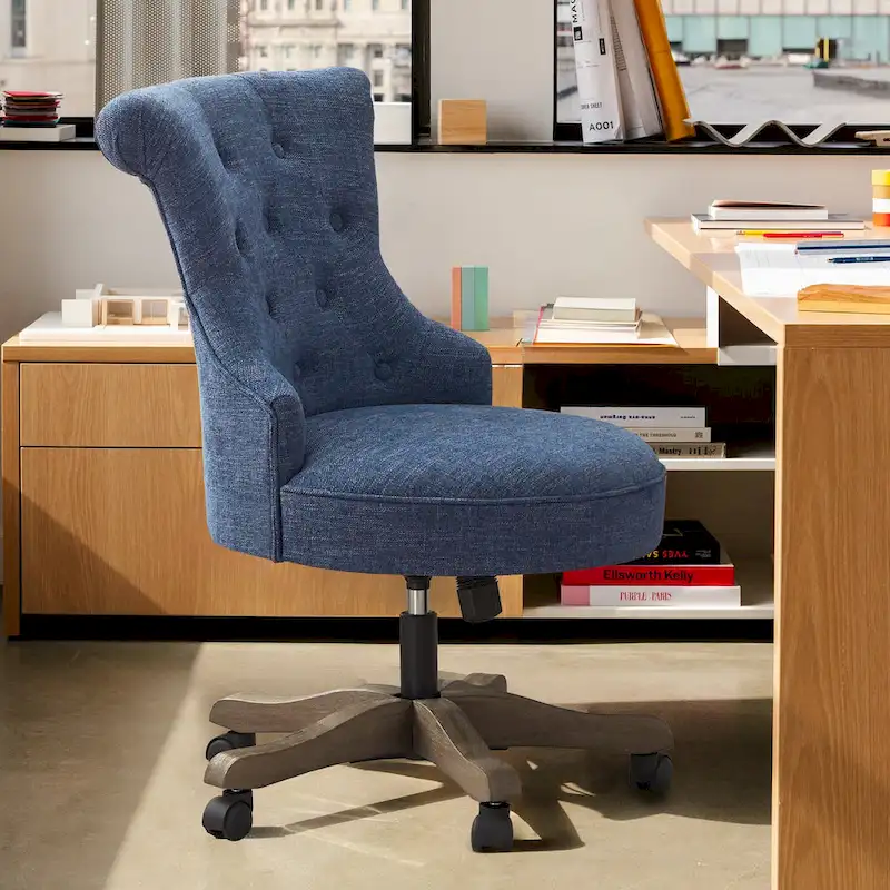 Office Chair with Wheels, Adjustable Height, Linen Fabric Upholstered Computer Desk Chair Swivel