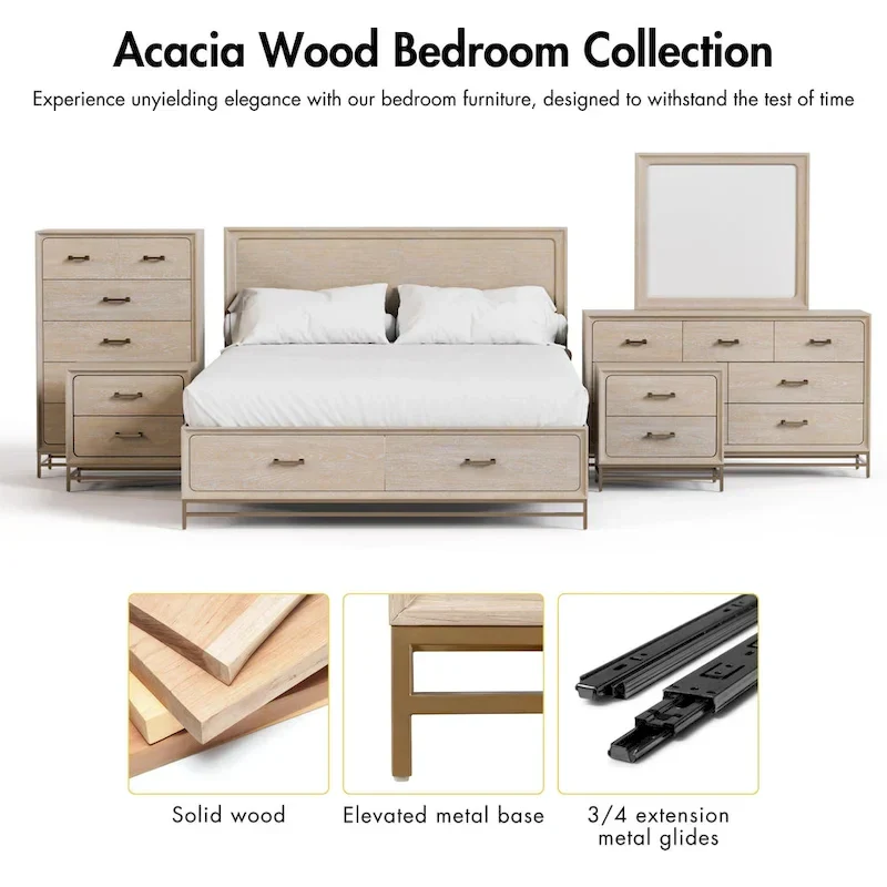 Furniture of America Drayden Transitional Oak Solid Wood 3-Piece Dresser and 2 Nightstand Bedroom Set