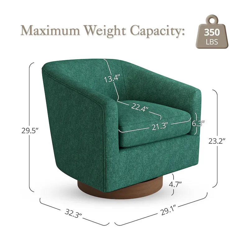 Modern Upholstered Accent Chair Fabric 360 Swivel Barrel Set of 2 Armchair Wood Frame