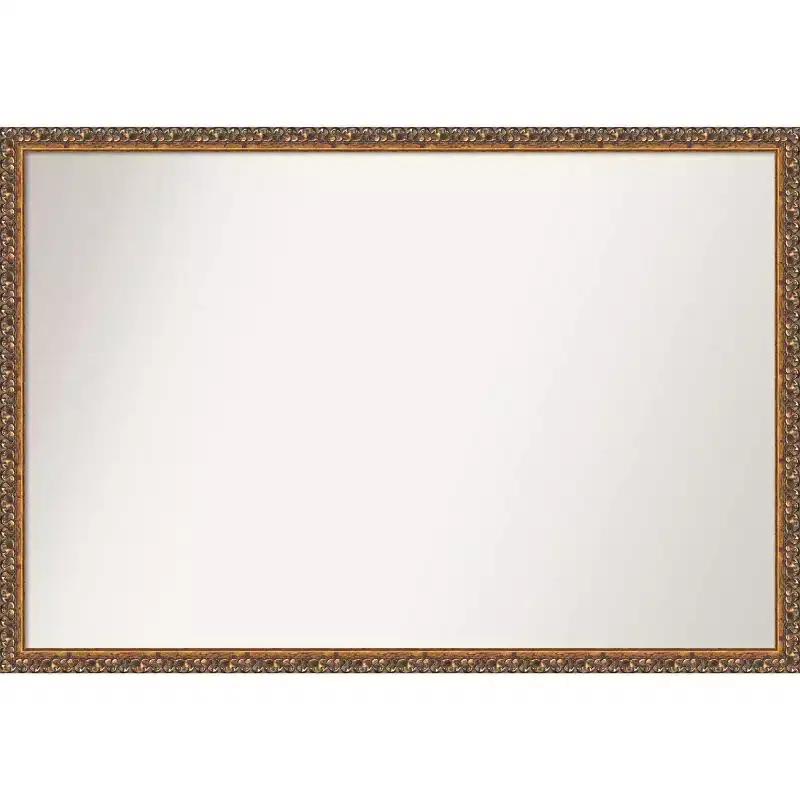 38" x 26" Non-Beveled Antique Bronze Wood Wall Mirror - Amanti Art: Rectangular, Includes Mounting Hardware