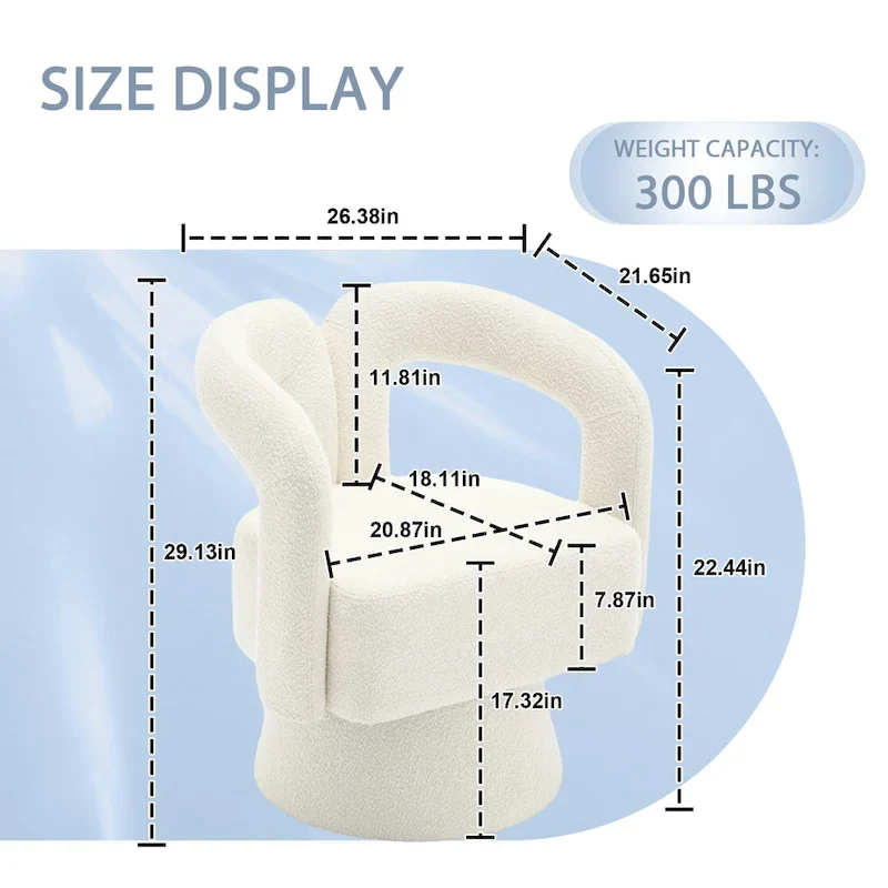 Boucle Upholstered 360° Swivel Barrel Accent Chair, Hardwood Frame, 15-Min Assembly, 6 Colors