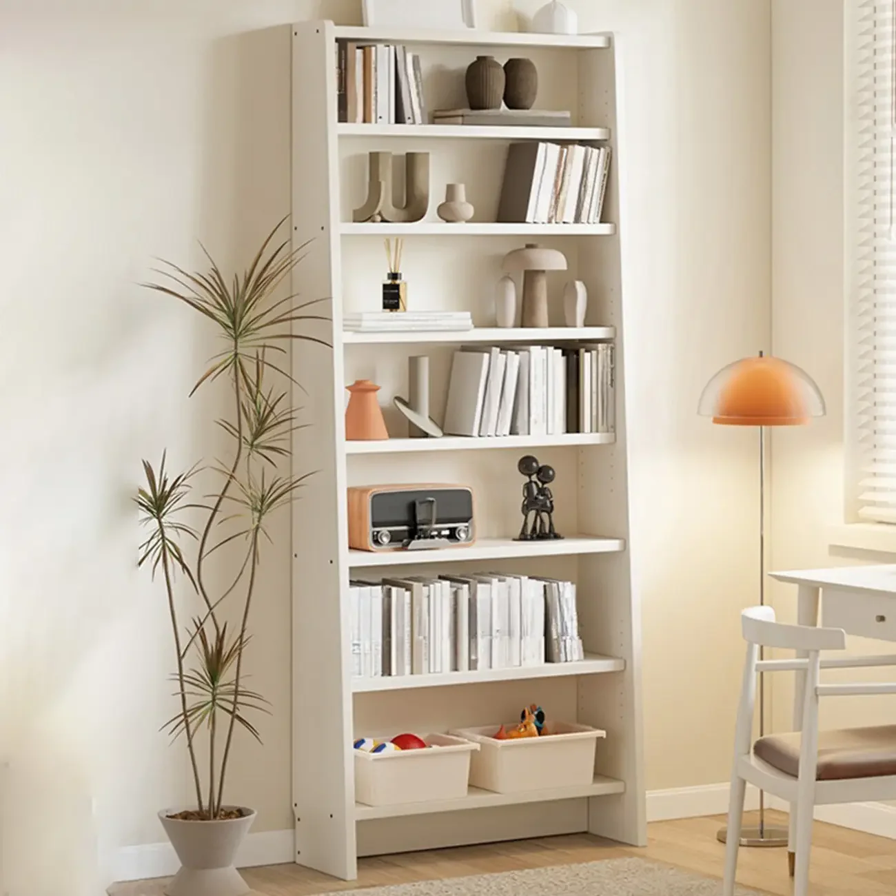 Tall Modern White Wooden Open Vertical Bookcase