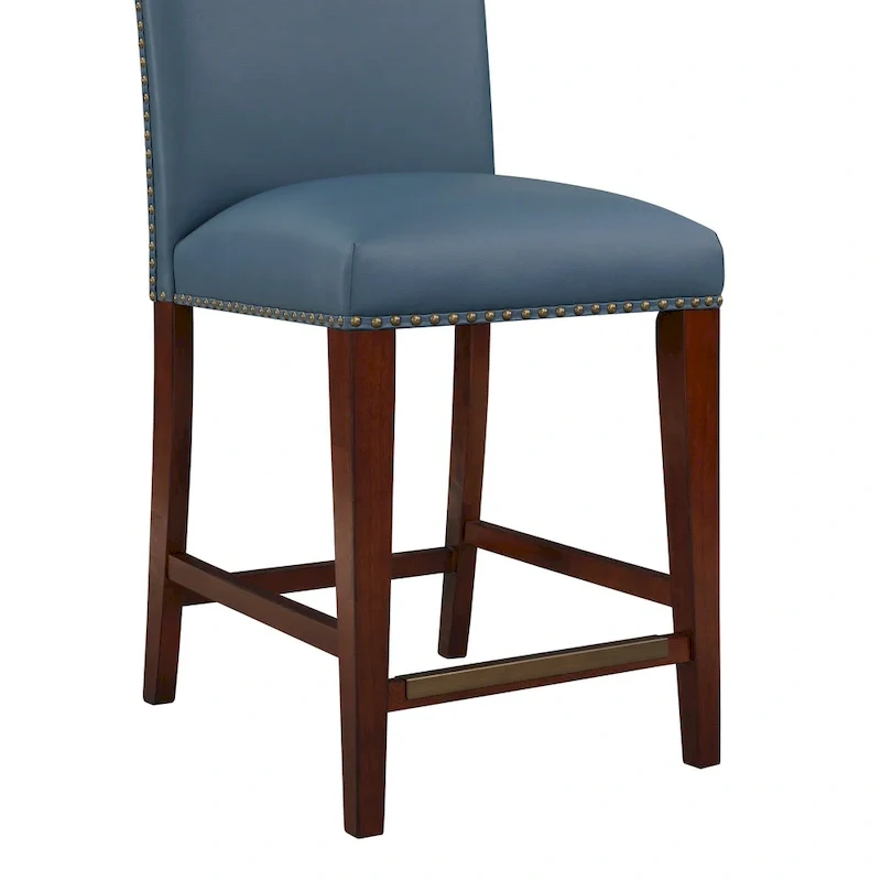 Stationary Faux Leather Counter Stool with Nail Head Trim, Modern Bar Stool