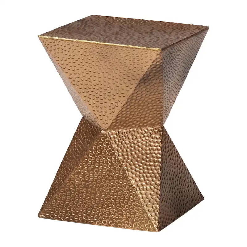Metal Accent Side Table, Bronze, Hourglass Silhouette, Hammered Texture, Indoor/Semi-Outdoor, 1 Person
