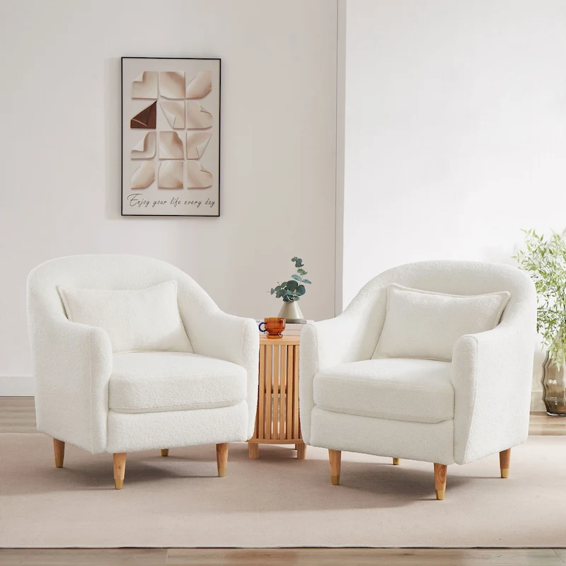 VANOMi 28.34 W Set Of 2 Accent Armchair, Velvet Barrel Chair with Solid Wood Legs
