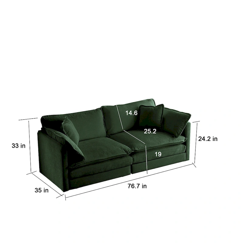 3 Piece Chenille Sofa Set with Arm Pillows and Toss Pillows, Include 2- Piece Armchairs and One 2-seat Sofa