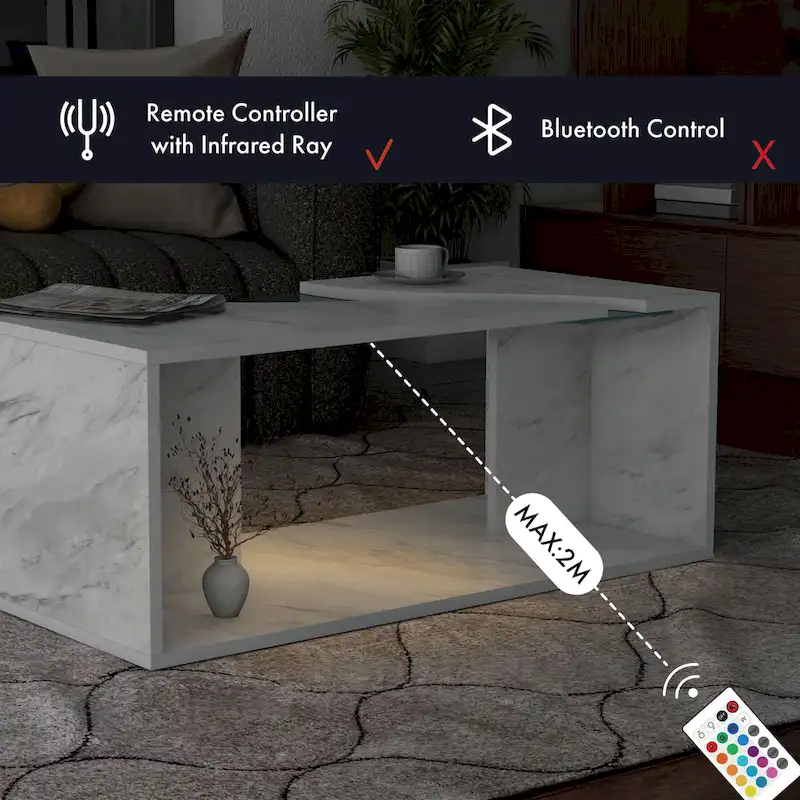 Kobe Modern Faux Marble Veneer Coffee Table with Shelf by Furniture of America