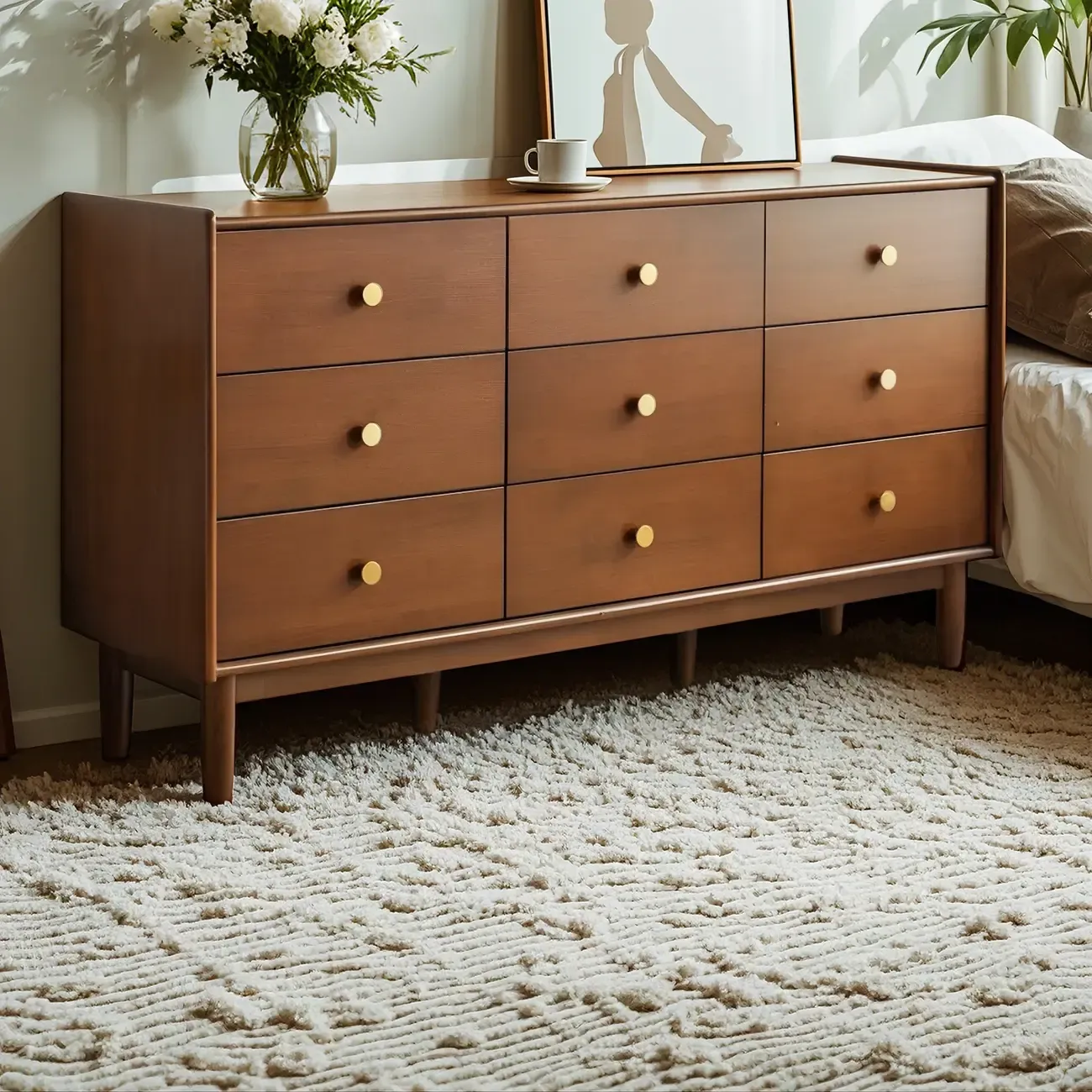 Traditional Brown Wooden Dresser with 6-Soft Closing Drawers