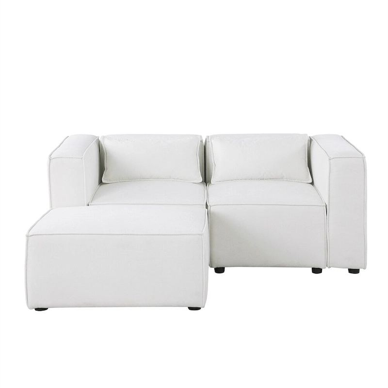Chenille Fabric Sofa with Legs and Ottoman