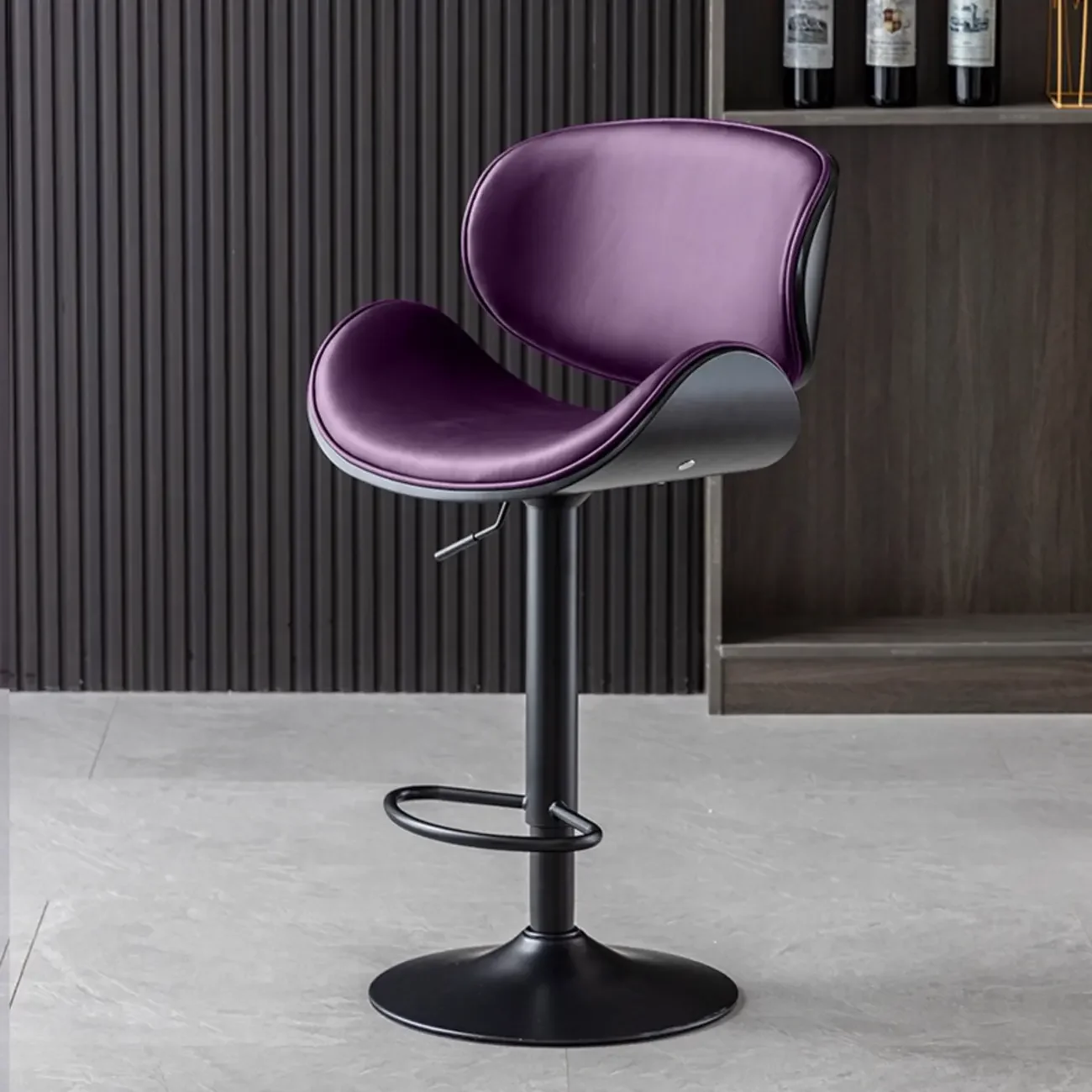 Arched Blackish Green Leather Swivel Adjustable Bar Stool