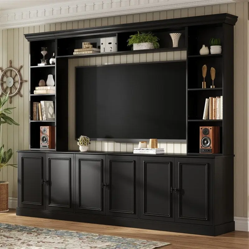 4-Piece Wall Unit Entertainment Center Set with Bookshelf , Versatile TV Stand with Adjustable Shelf, Media Console with Bridge