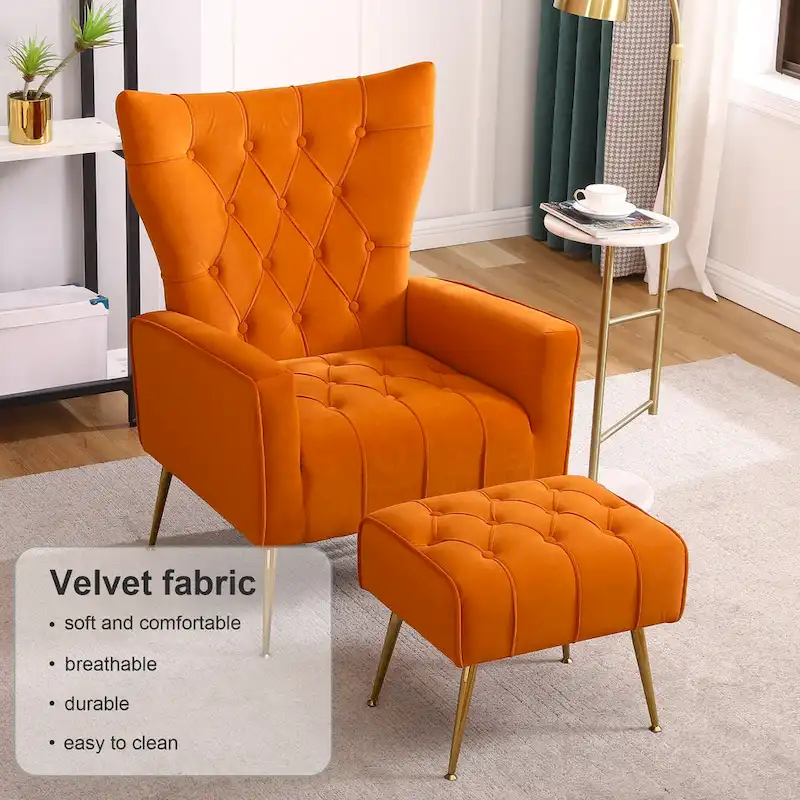 Upholstered Wingback Chair with Ottoman