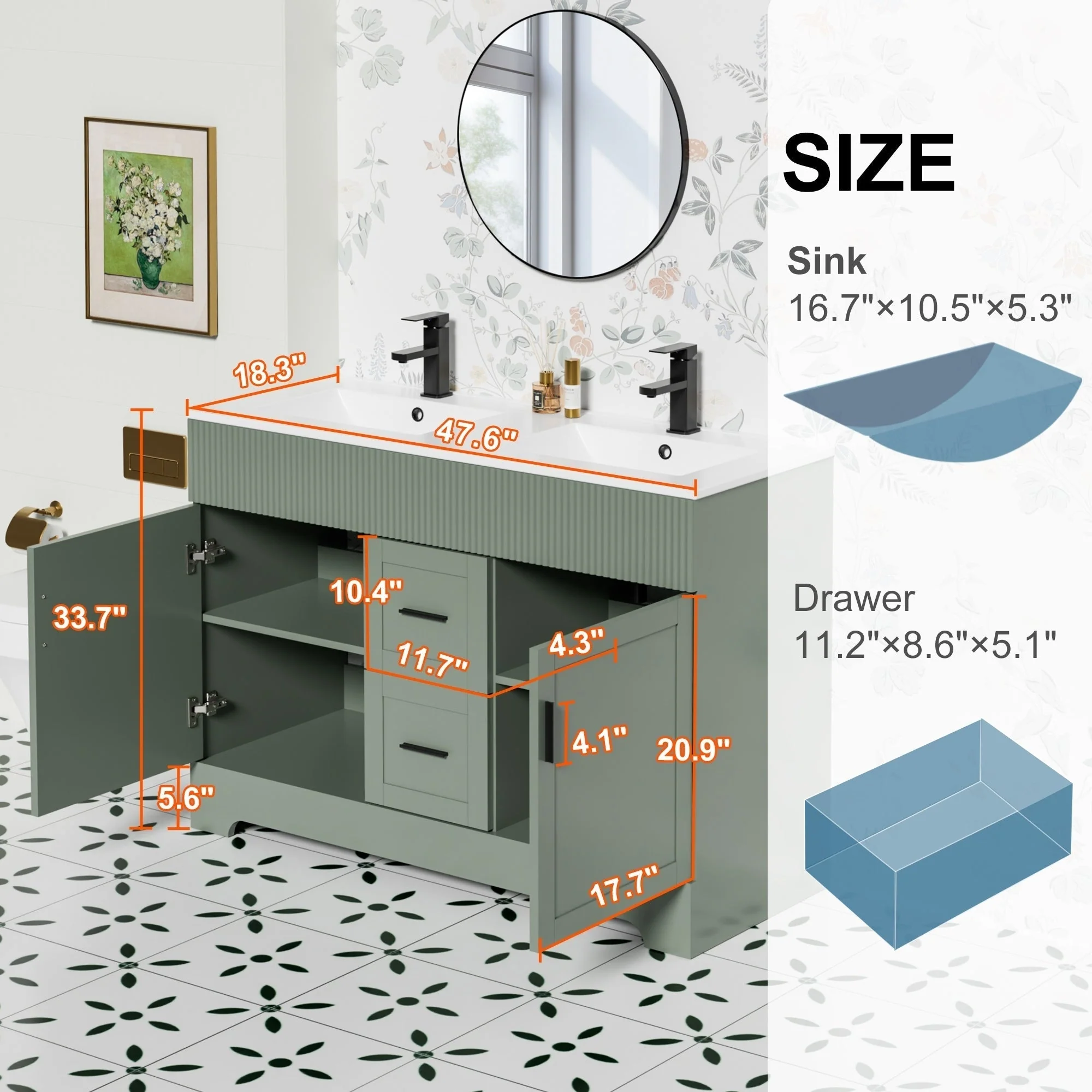 Wavy Line 30/36/48 Bathroom Vanity Set with Sink & Faucet