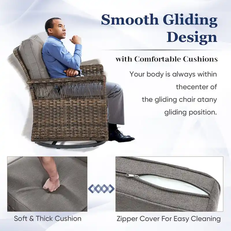 3-seat Sofa Patio Swivel Chair and Coffee Table, Ottoman - Brown