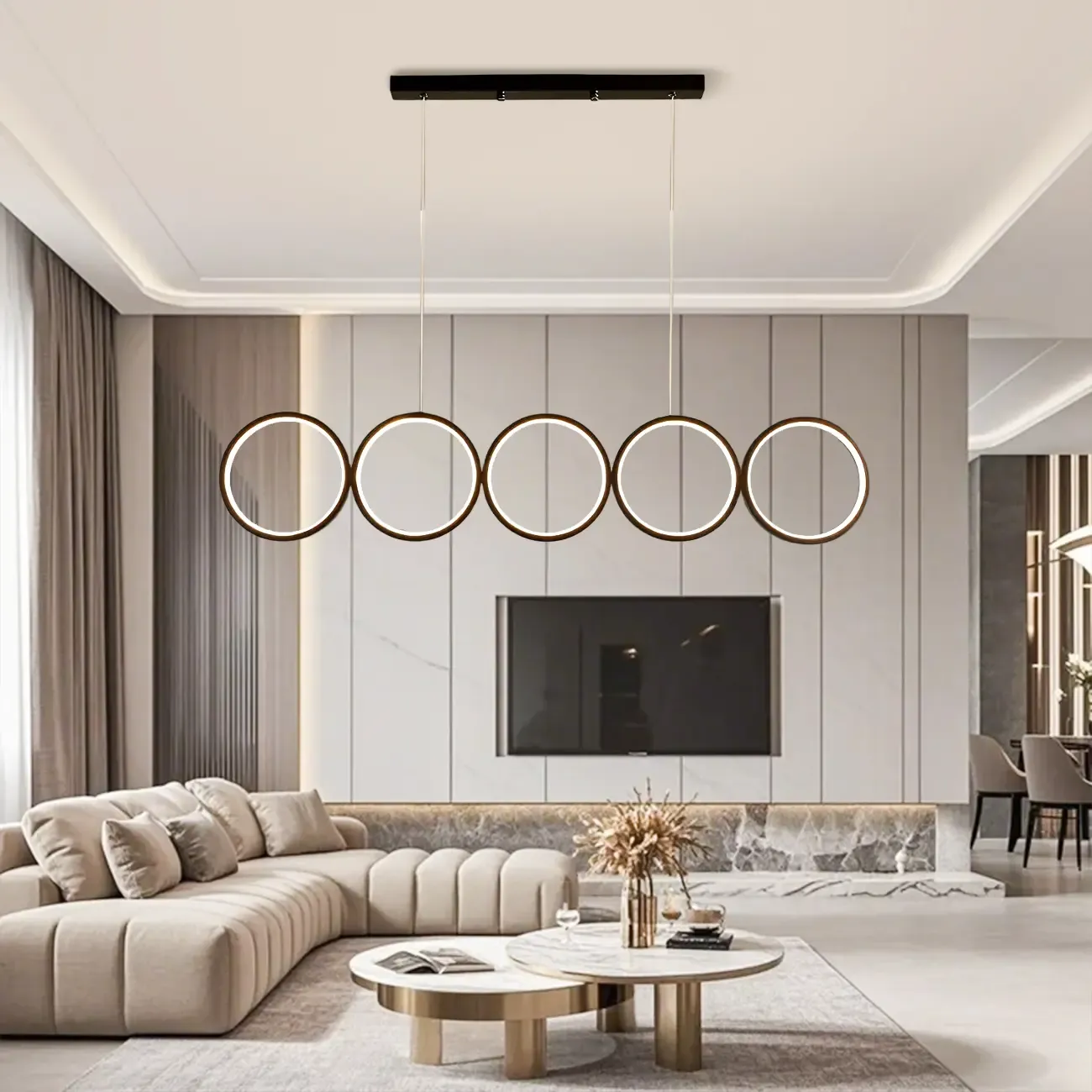 5-Light Modern Black Large Ring Island Pendant Light