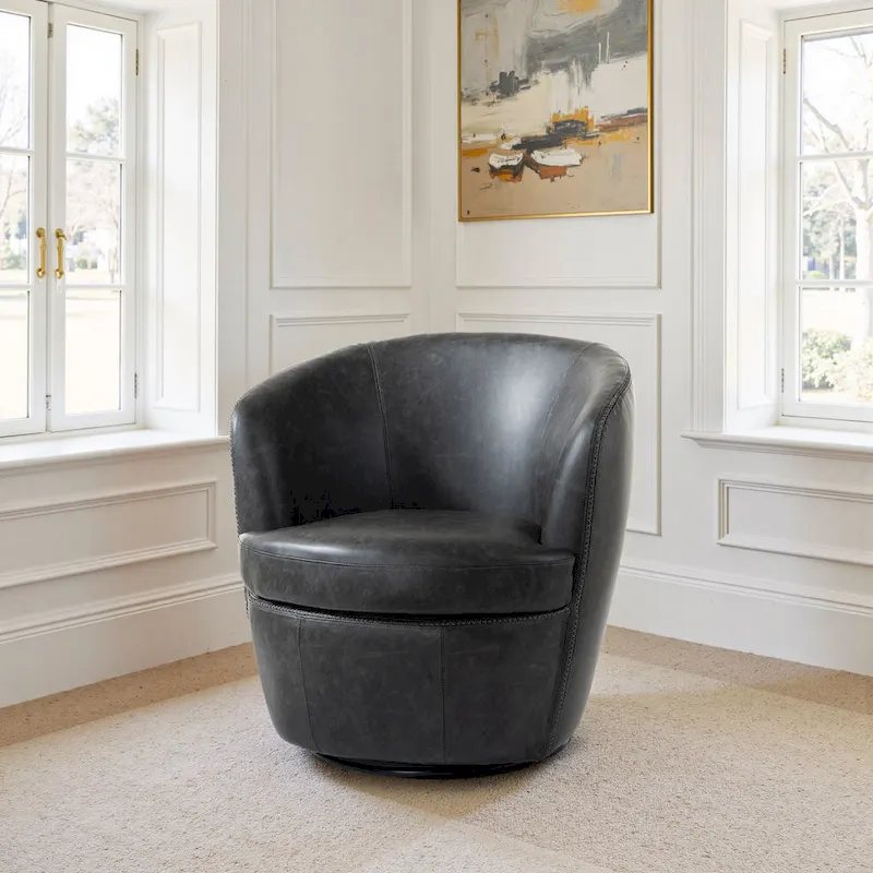 Modern Swivel Leather Accent Chair Upholstered Barrel Chair