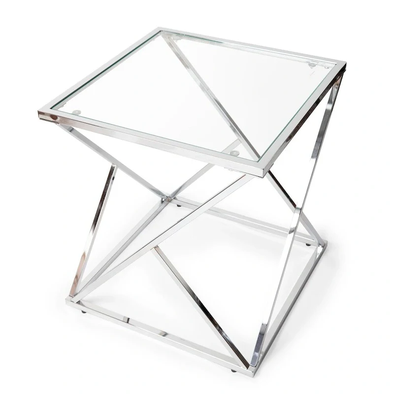 Danya B. Polished Chrome Base Square End Table with Clear Glass Top