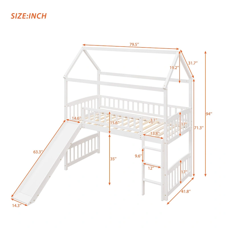 Twin Loft Bed with Slide,House Bed with Slide