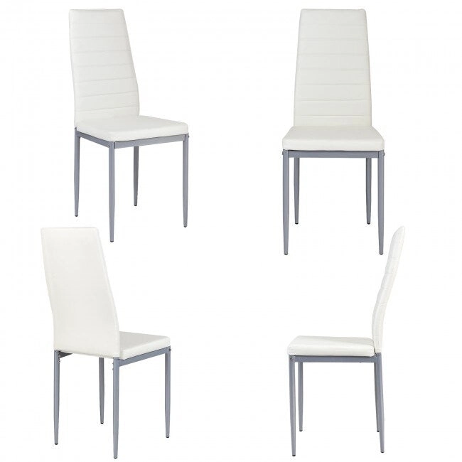 4 Pieces PVC Elegant Design Leather Dining Chairs with Solid Metal Legs - 16.0 x 20.0 x 38.5 (W x D x H)