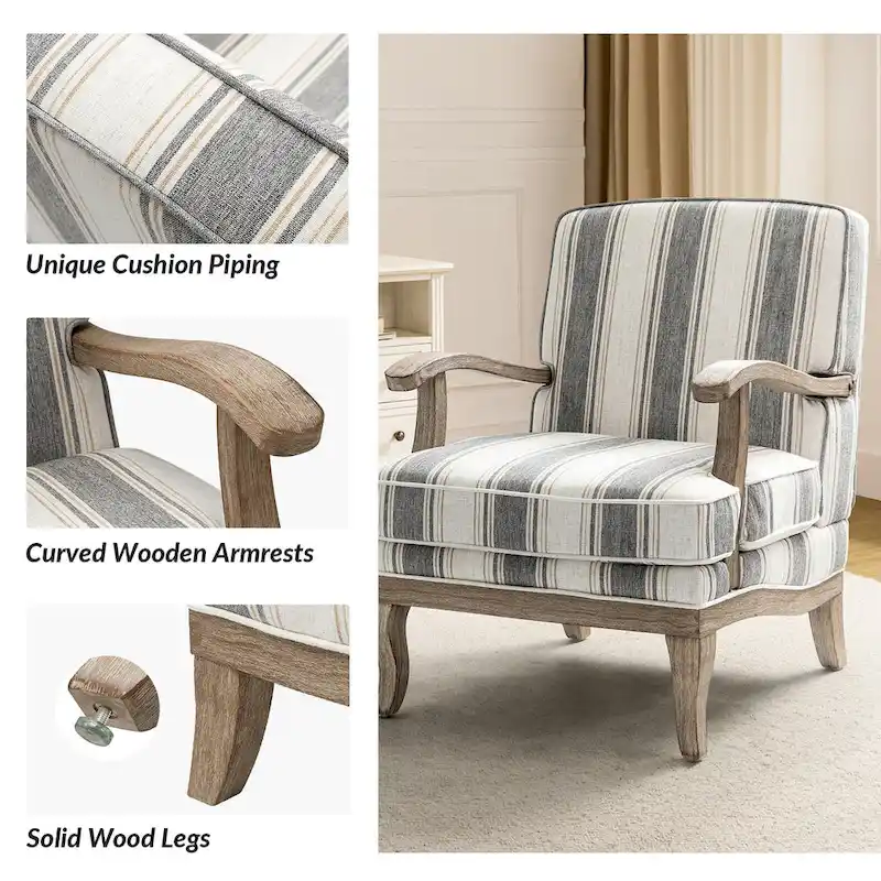 Rinaldo Farmhouse Polyester Armchair with Solid Wood Legs by HULALA HOME