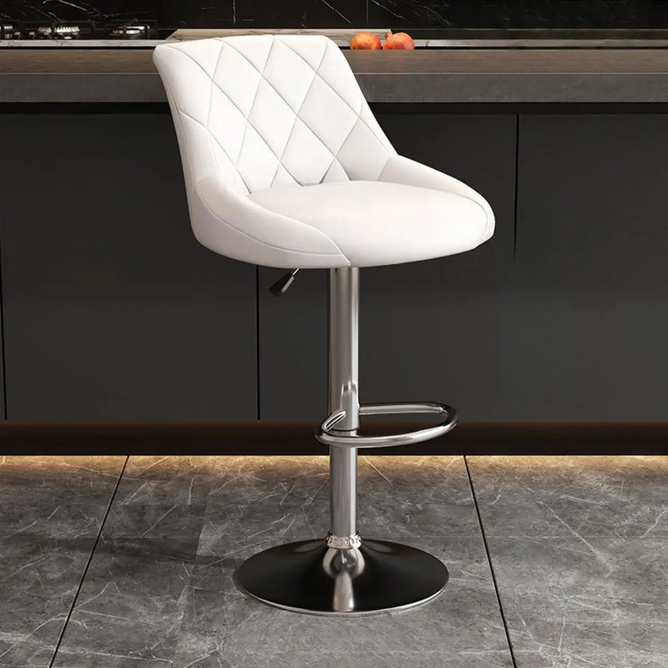 Diamond Tufted Swivel Bar Stool Adjustable Black Red PU Leather