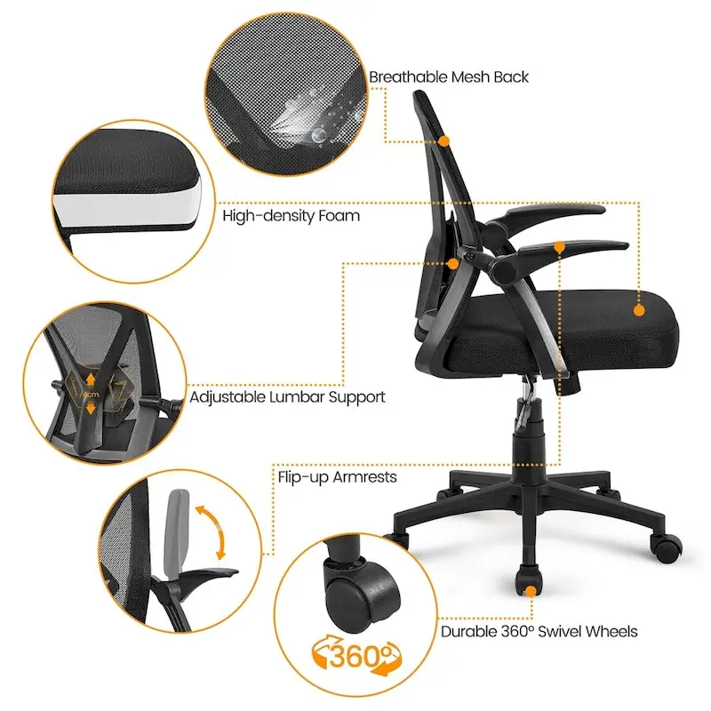 Yaheetech Mesh Office Chair with Flip-up Armrests Comfy Desk Chair - N/A