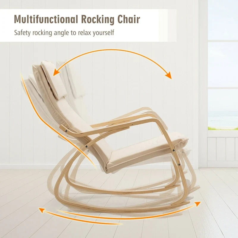 Modern Bentwood Rocking Chair Fabric Upholstered Relax Rocker Lounge Chair