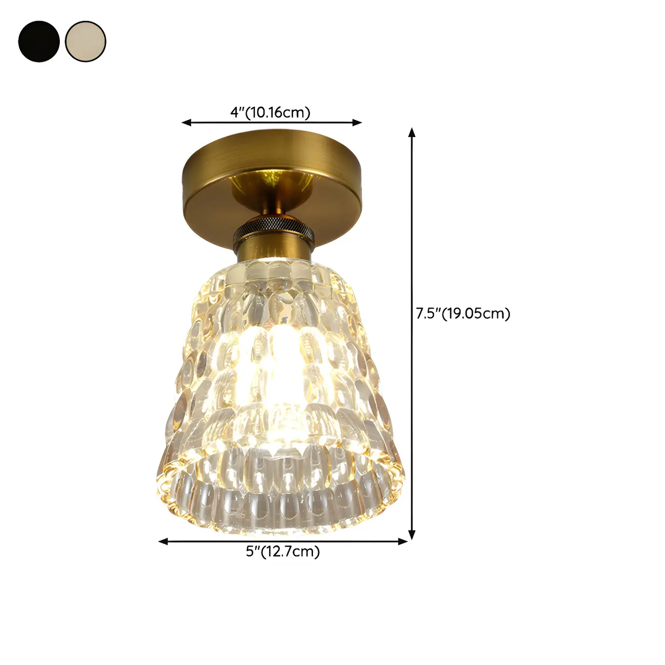 Black Conical Clear Glass Modern Semi Flush Ceiling Light